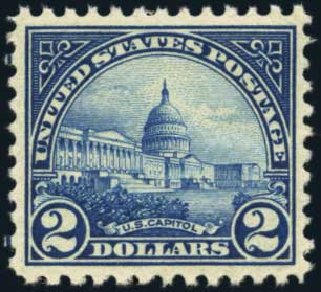 US Stamps Prices Scott Catalogue # 572 - 1923 US$2.00 US Capitol Perf 11. Harmer-Schau Auction Galleries, Aug 2012, Sale 94, Lot 1641