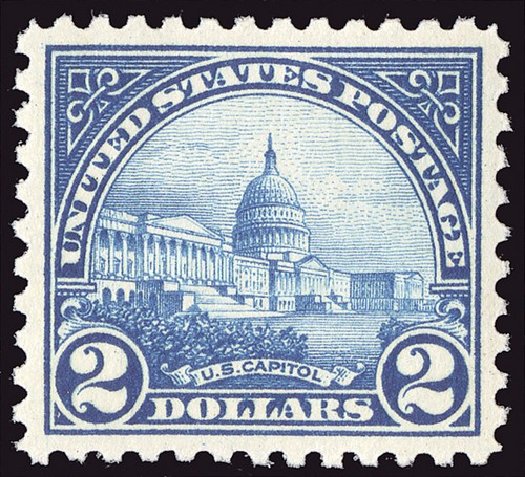 US Stamp Value Scott Catalogue #572: 1923 US$2.00 US Capitol Perf 11. Spink Shreves Galleries, Jan 2014, Sale 146, Lot 461