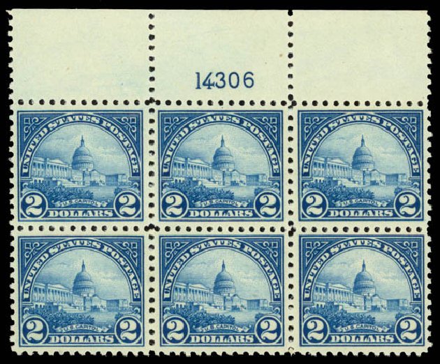 Cost of US Stamps Scott Catalogue 572 - US$2.00 1923 US Capitol Perf 11. Daniel Kelleher Auctions, May 2014, Sale 653, Lot 2444