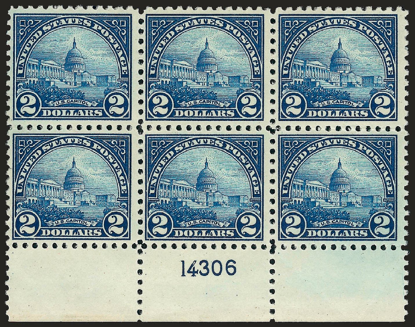 Values of US Stamps Scott Catalogue 572: 1923 US$2.00 US Capitol Perf 11. Robert Siegel Auction Galleries, Sep 2008, Sale 962, Lot 2864