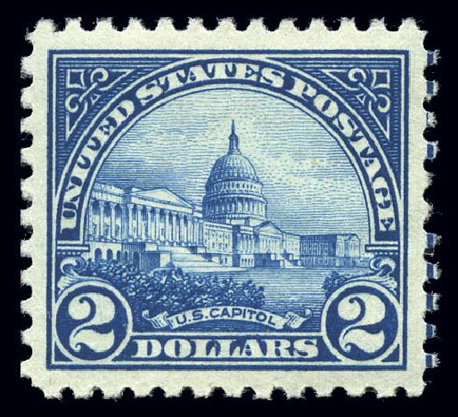 Costs of US Stamps Scott 572: US$2.00 1923 US Capitol Perf 11. Matthew Bennett International, Sep 2010, Sale 333, Lot 3803