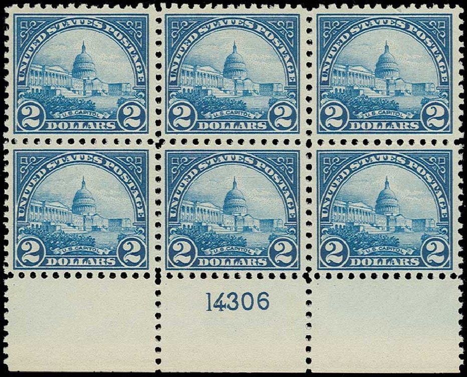 Values of US Stamps Scott Cat. 572 - US$2.00 1923 US Capitol Perf 11. H.R. Harmer, Jun 2013, Sale 3003, Lot 1403