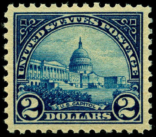 US Stamps Price Scott Cat. # 572: 1923 US$2.00 US Capitol Perf 11. Matthew Bennett International, Jun 2008, Sale 328, Lot 1056