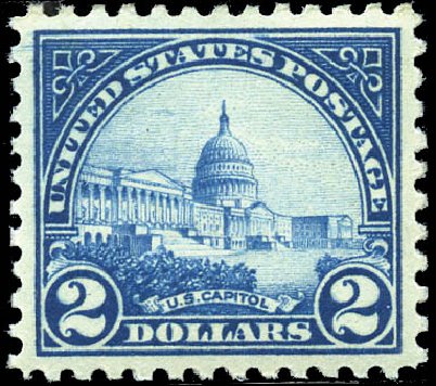 US Stamps Value Scott Catalog # 572: 1923 US$2.00 US Capitol Perf 11. Matthew Bennett International, Sep 2011, Sale 338, Lot 1966