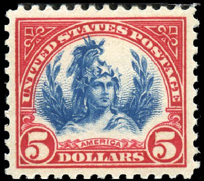 Price of US Stamp Scott Catalogue # 573 - 1923 US$5.00 Freedom Statue Perf 11. Matthew Bennett International, Sep 2011, Sale 338, Lot 1967