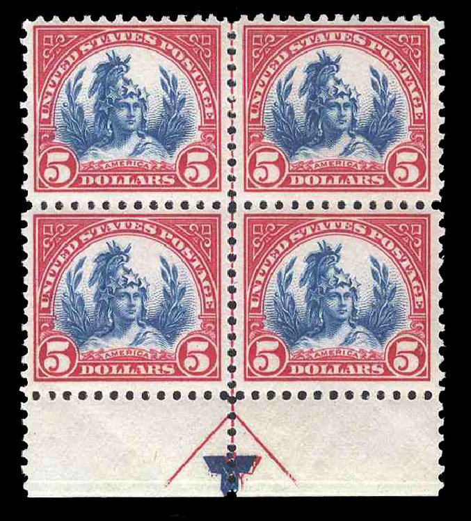 US Stamps Values Scott Catalog #573: 1923 US$5.00 Freedom Statue Perf 11. Cherrystone Auctions, Jun 2009, Sale 200906, Lot 217