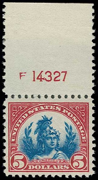 US Stamp Value Scott # 573: US$5.00 1923 Freedom Statue Perf 11. H.R. Harmer, Jun 2013, Sale 3003, Lot 1407