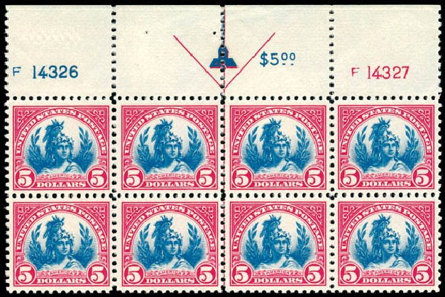 Prices of US Stamp Scott Cat. 573 - 1923 US$5.00 Freedom Statue Perf 11. Schuyler J. Rumsey Philatelic Auctions, Apr 2015, Sale 60, Lot 2957