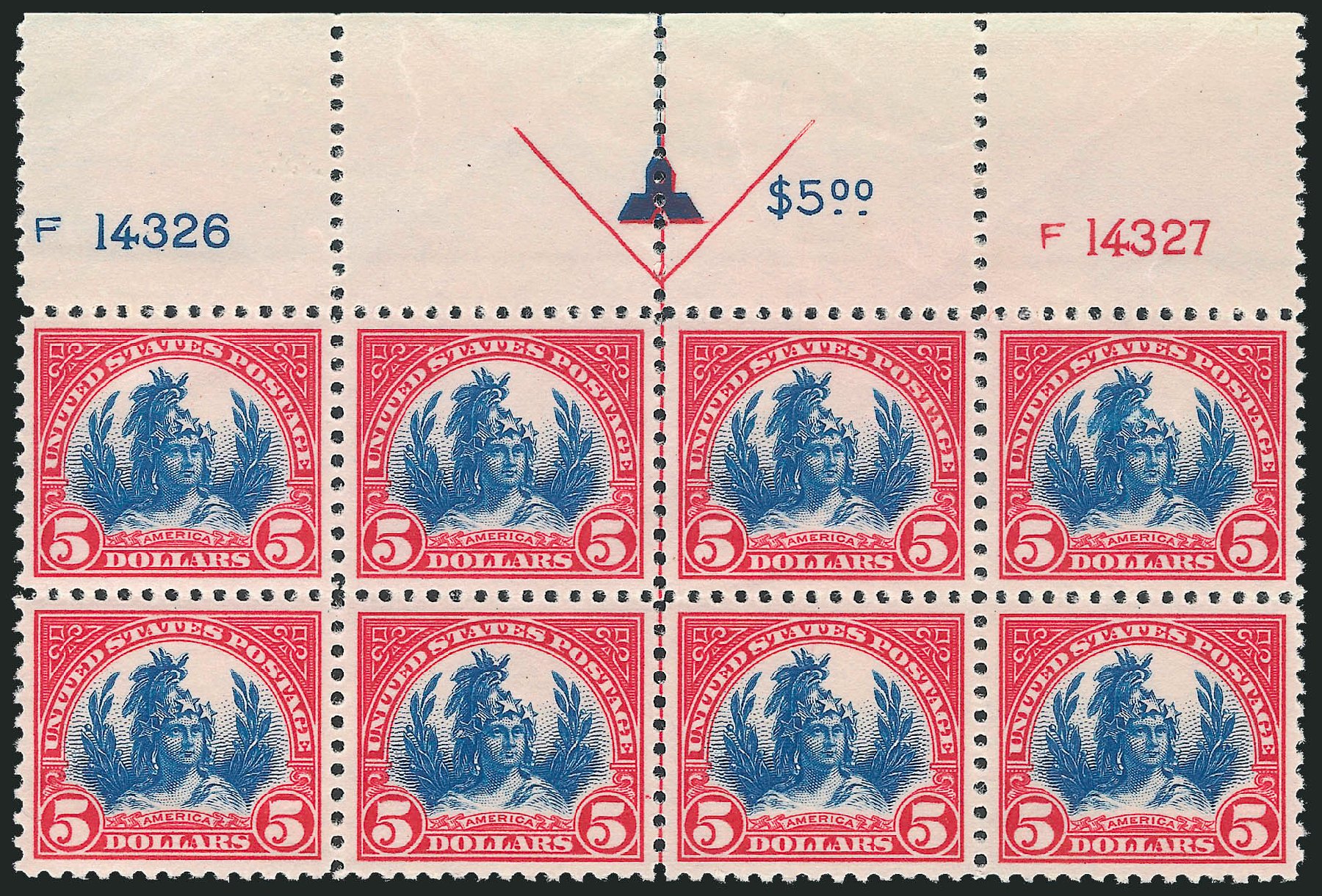 Costs of US Stamps Scott Cat. # 573: US$5.00 1923 Freedom Statue Perf 11. Robert Siegel Auction Galleries, Mar 2013, Sale 1040, Lot 1987