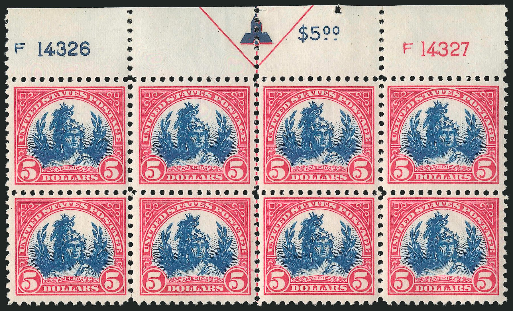 Costs of US Stamps Scott Catalogue # 573 - 1923 US$5.00 Freedom Statue Perf 11. Robert Siegel Auction Galleries, Apr 2015, Sale 1096, Lot 787