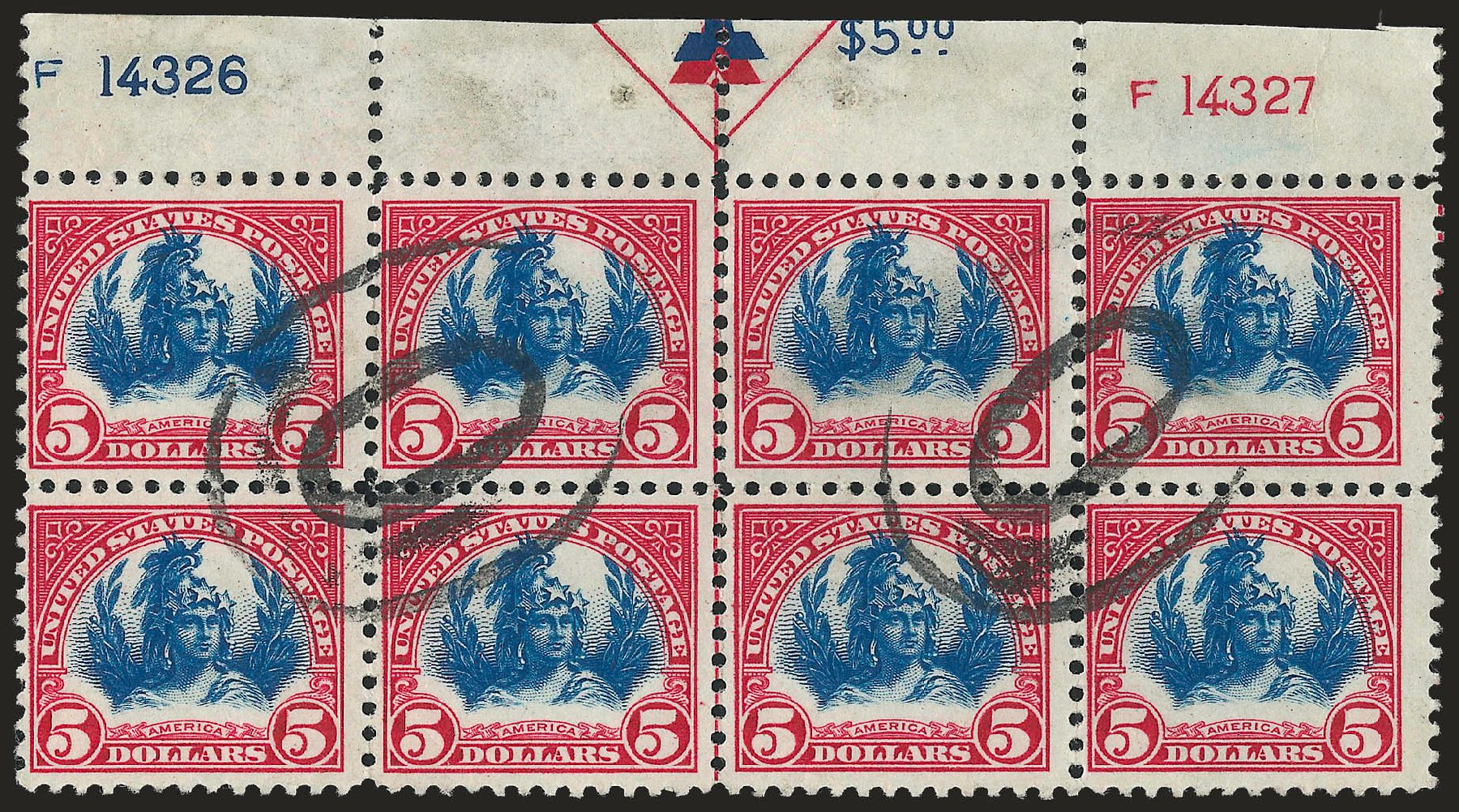 Prices of US Stamp Scott Cat. # 573 - US$5.00 1923 Freedom Statue Perf 11. Robert Siegel Auction Galleries, Apr 2010, Sale 984, Lot 997