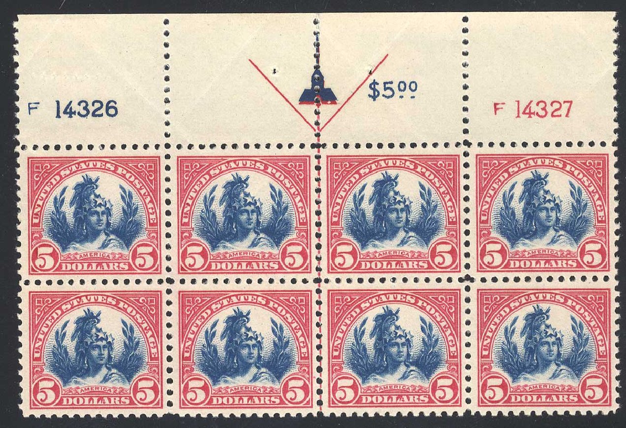 US Stamp Price Scott Catalogue # 573: US$5.00 1923 Freedom Statue Perf 11. Cherrystone Auctions, Jul 2008, Sale 200807, Lot 58