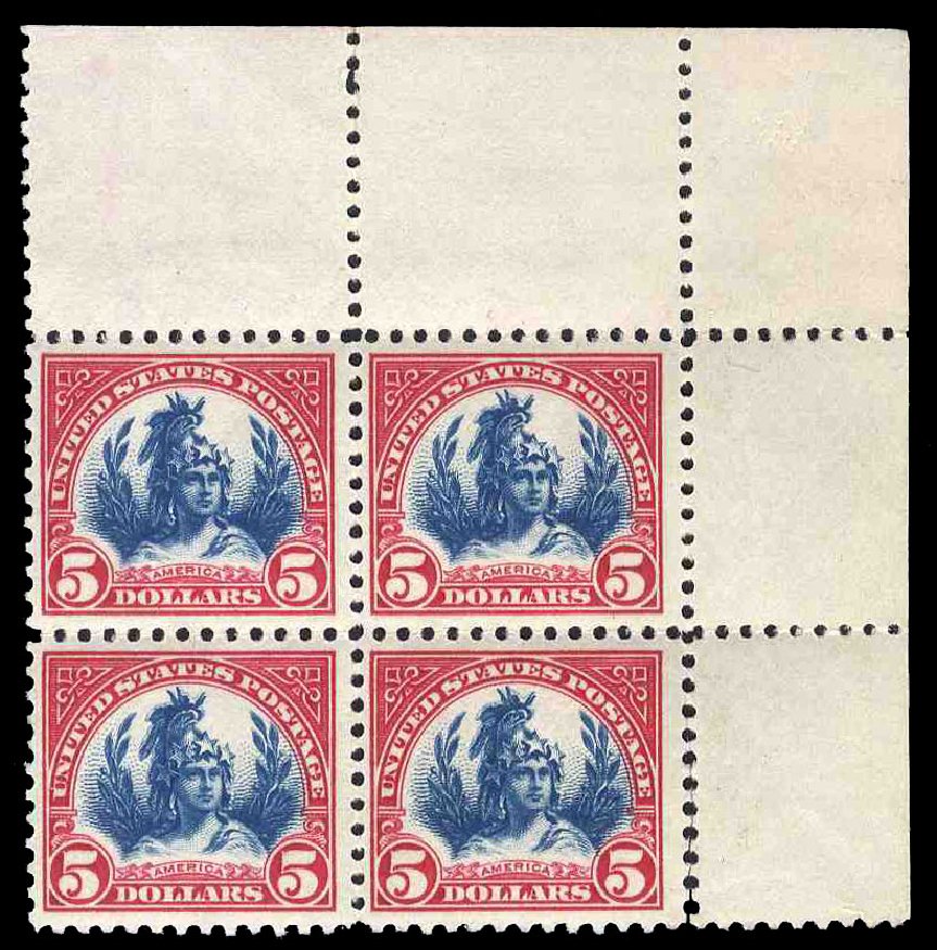 Value of US Stamp Scott Catalogue 573 - US$5.00 1923 Freedom Statue Perf 11. Cherrystone Auctions, Jun 2009, Sale 200906, Lot 218