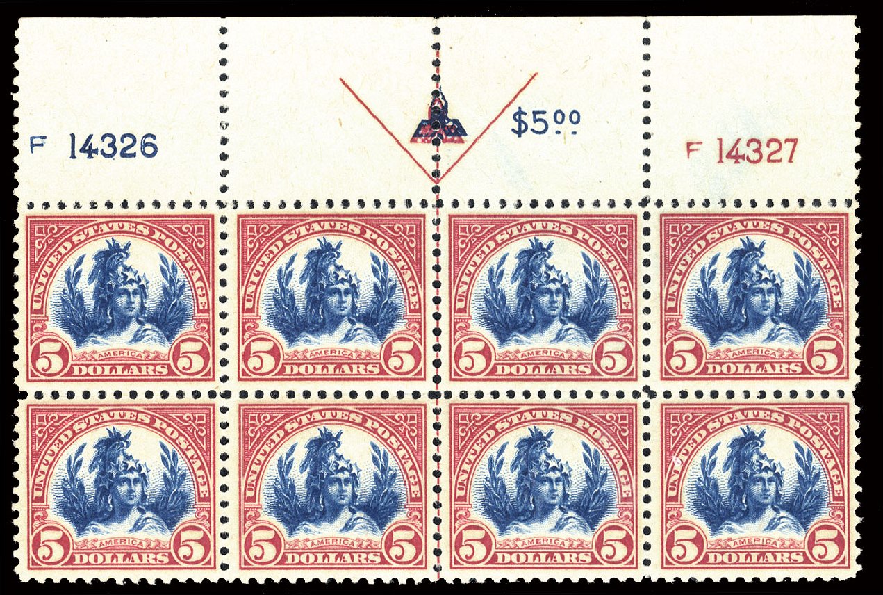 US Stamp Value Scott 573 - 1923 US$5.00 Freedom Statue Perf 11. Cherrystone Auctions, Mar 2010, Sale 201003, Lot 188