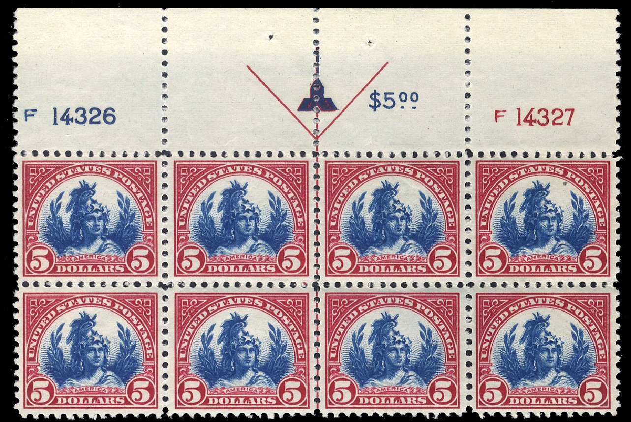 Prices of US Stamp Scott #573 - US$5.00 1923 Freedom Statue Perf 11. Cherrystone Auctions, Feb 2011, Sale 201102, Lot 108