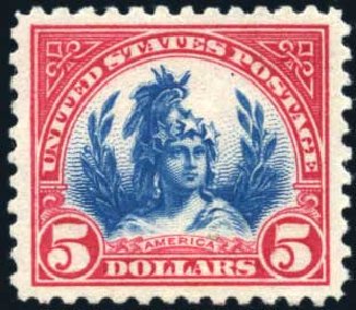 Price of US Stamps Scott Catalogue #573 - 1923 US$5.00 Freedom Statue Perf 11. Harmer-Schau Auction Galleries, Mar 2011, Sale 89, Lot 348