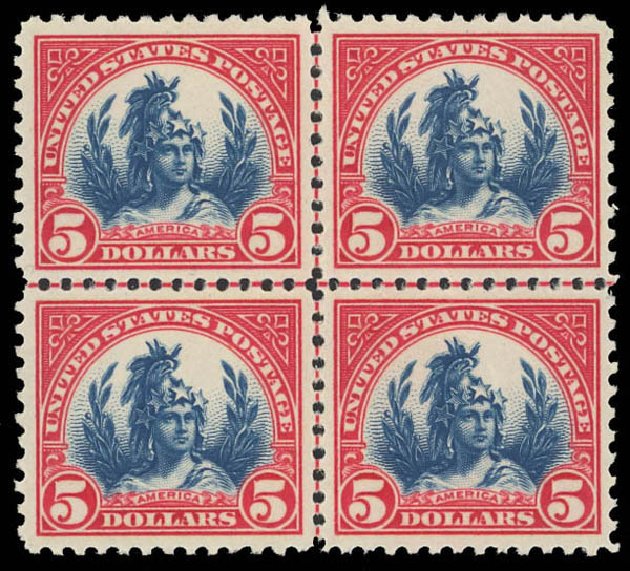 Price of US Stamp Scott # 573 - 1923 US$5.00 Freedom Statue Perf 11. Daniel Kelleher Auctions, Aug 2012, Sale 631, Lot 1328