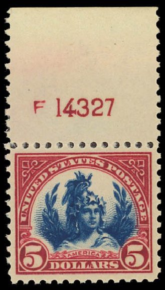 Prices of US Stamps Scott Cat. 573 - US$5.00 1923 Freedom Statue Perf 11. Daniel Kelleher Auctions, Oct 2012, Sale 632, Lot 1408