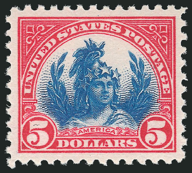 Value of US Stamps Scott Catalog 573: US$5.00 1923 Freedom Statue Perf 11. Robert Siegel Auction Galleries, Dec 2009, Sale 982, Lot 5958