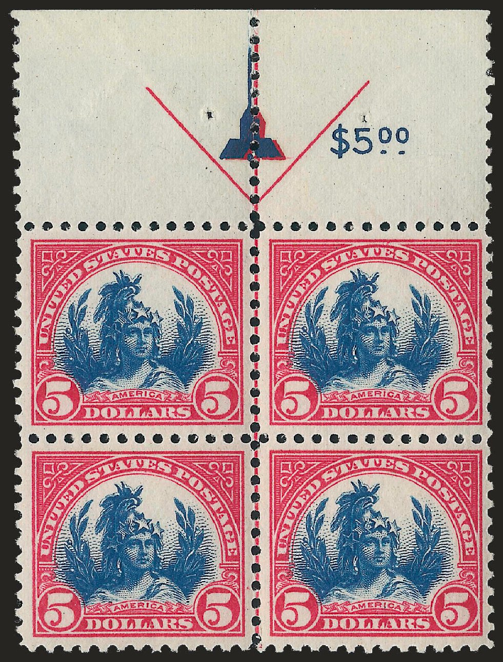 Price of US Stamps Scott Cat. # 573: 1923 US$5.00 Freedom Statue Perf 11. Robert Siegel Auction Galleries, Apr 2010, Sale 984, Lot 988