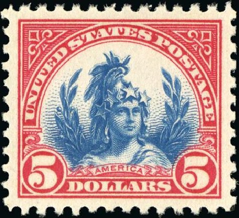 Price of US Stamps Scott # 573 - US$5.00 1923 Freedom Statue Perf 11. Spink Shreves Galleries, Jan 2015, Sale 150, Lot 208
