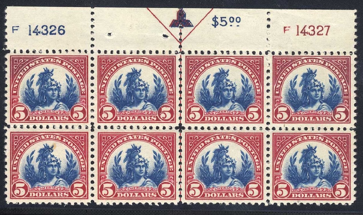 US Stamps Prices Scott Cat. # 573: US$5.00 1923 Freedom Statue Perf 11. Cherrystone Auctions, Jul 2008, Sale 200807, Lot 59