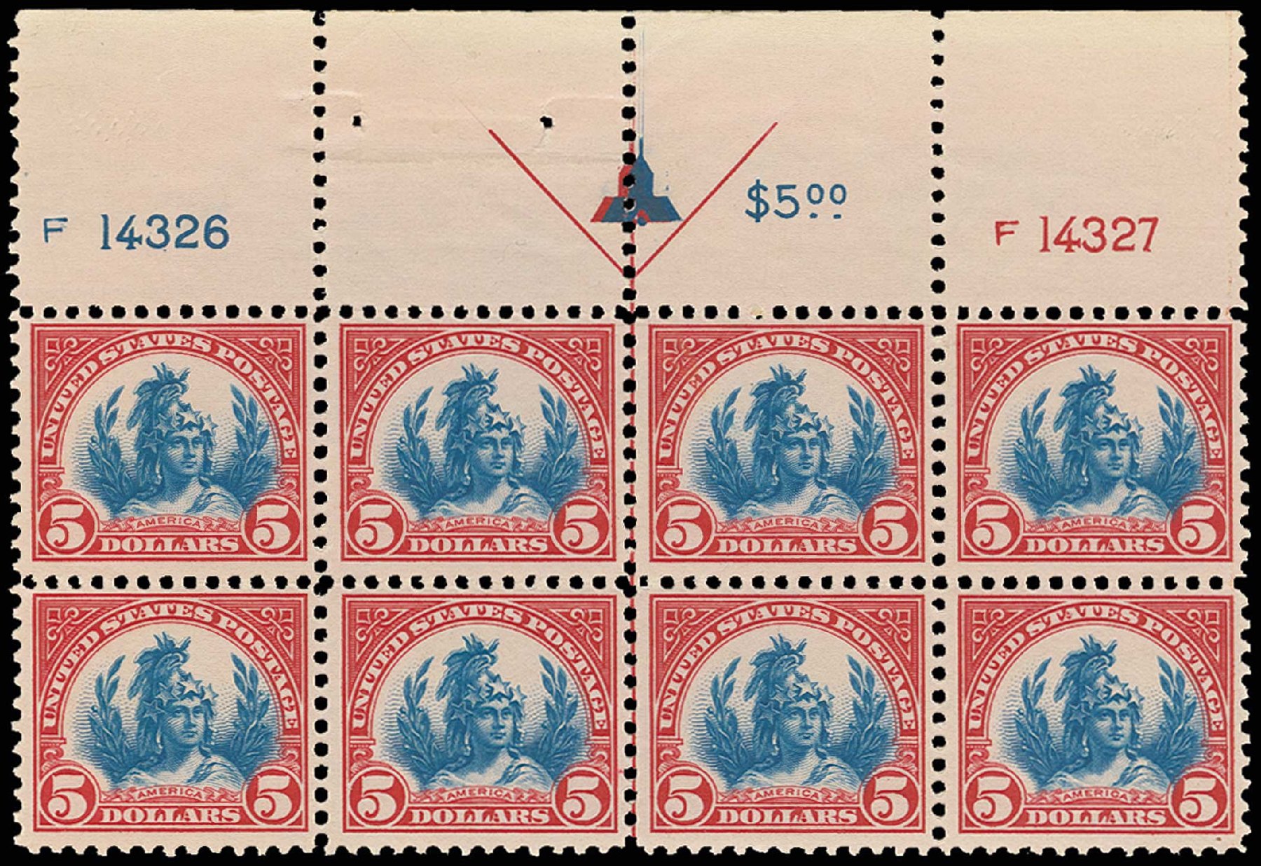 US Stamp Price Scott Catalog 573: 1923 US$5.00 Freedom Statue Perf 11. H.R. Harmer, Jun 2013, Sale 3003, Lot 1409