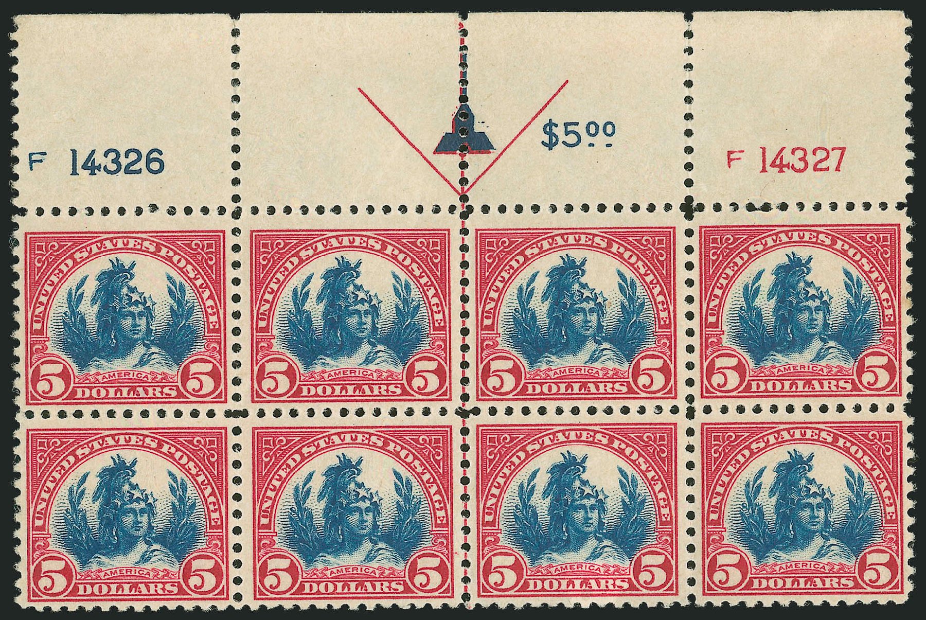 Cost of US Stamps Scott Cat. # 573: 1923 US$5.00 Freedom Statue Perf 11. Robert Siegel Auction Galleries, Dec 2010, Sale 1000, Lot 1249