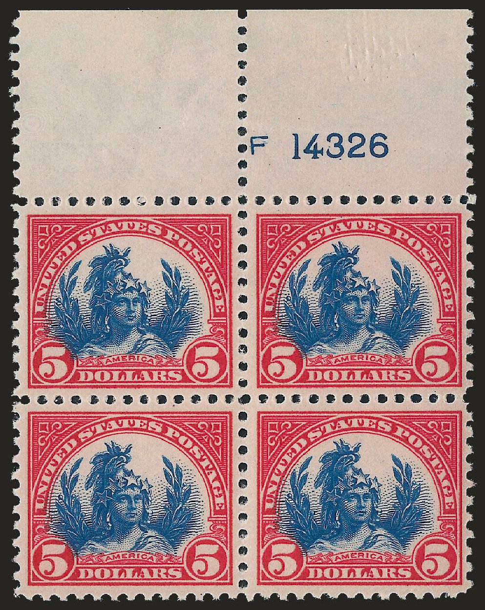 US Stamps Prices Scott 573: 1923 US$5.00 Freedom Statue Perf 11. Robert Siegel Auction Galleries, Apr 2010, Sale 984, Lot 989