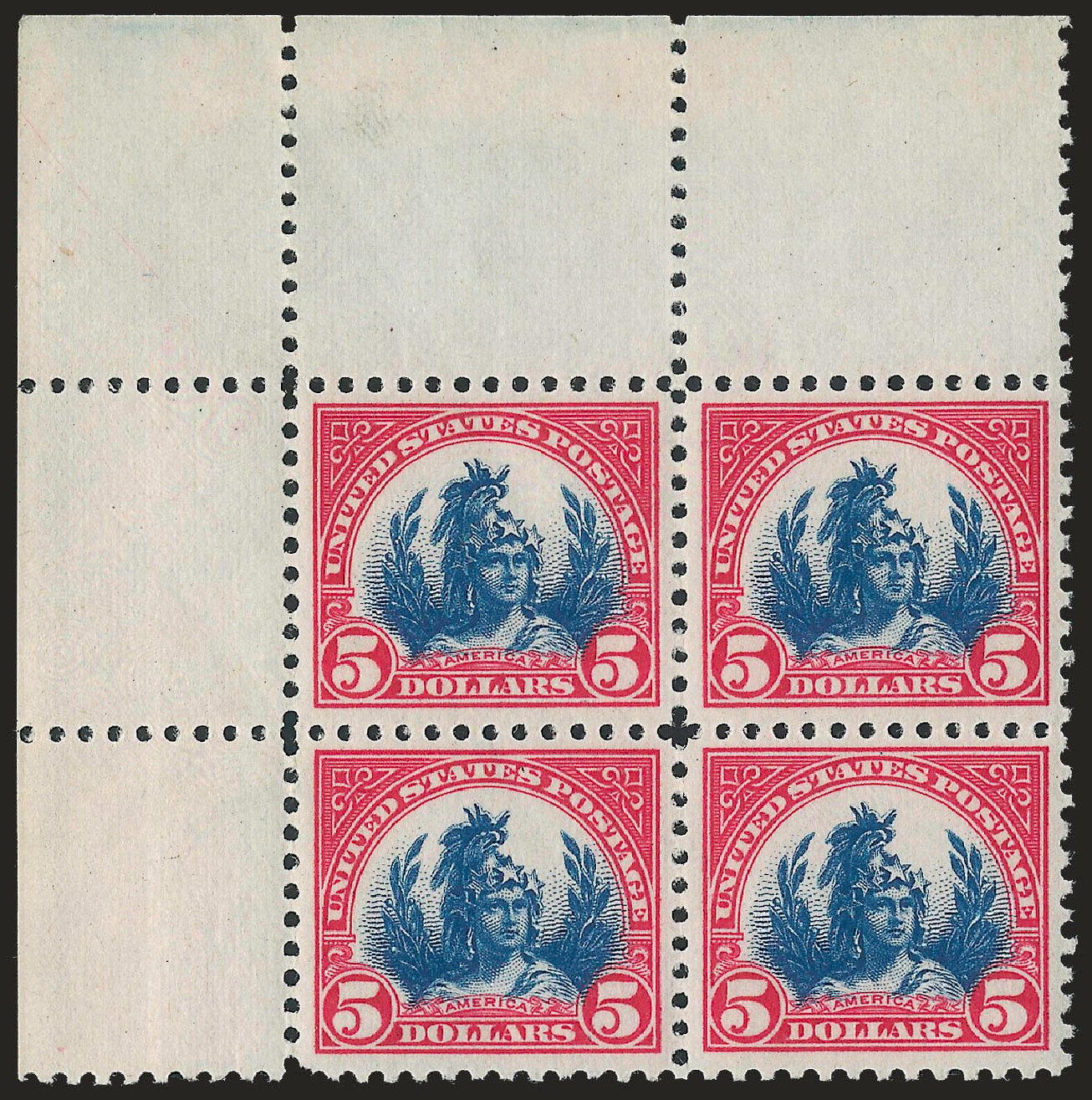 US Stamp Values Scott Cat. 573 - 1923 US$5.00 Freedom Statue Perf 11. Robert Siegel Auction Galleries, Apr 2010, Sale 984, Lot 980