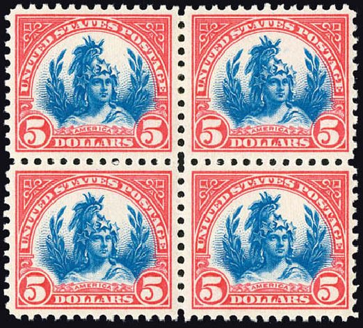 US Stamps Values Scott Catalogue #573 - 1923 US$5.00 Freedom Statue Perf 11. Matthew Bennett International, Dec 2008, Sale 330, Lot 1851