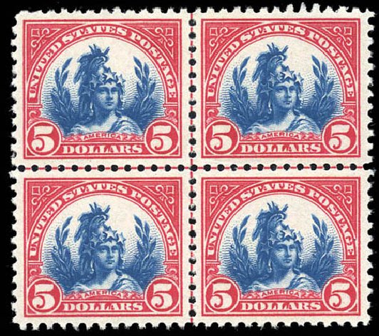 US Stamp Values Scott # 573 - 1923 US$5.00 Freedom Statue Perf 11. Matthew Bennett International, Sep 2011, Sale 338, Lot 1971