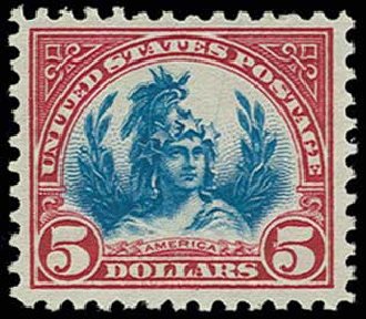 US Stamps Value Scott Cat. # 573: 1923 US$5.00 Freedom Statue Perf 11. H.R. Harmer, Jun 2013, Sale 3003, Lot 1411