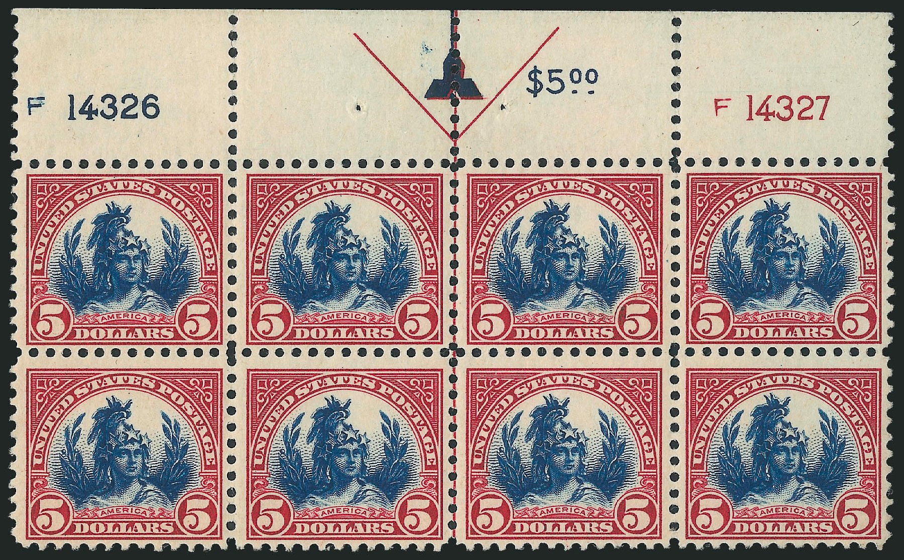 US Stamps Price Scott Catalogue 573: US$5.00 1923 Freedom Statue Perf 11. Robert Siegel Auction Galleries, Mar 2011, Sale 1007, Lot 2861
