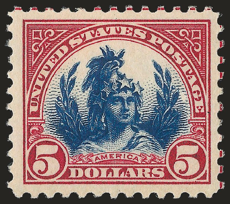 US Stamp Prices Scott Catalog 573 - US$5.00 1923 Freedom Statue Perf 11. Robert Siegel Auction Galleries, Sep 2009, Sale 976, Lot 2161