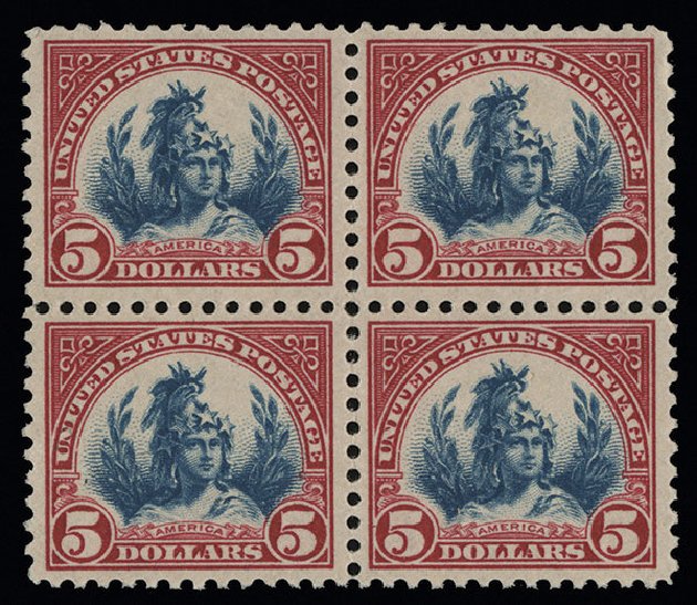 Prices of US Stamp Scott Catalogue #573 - US$5.00 1923 Freedom Statue Perf 11. Spink Shreves Galleries, Aug 2013, Sale 144, Lot 291