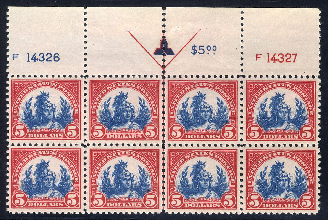 Cost of US Stamps Scott Catalogue #573 - 1923 US$5.00 Freedom Statue Perf 11. Cherrystone Auctions, Mar 2009, Sale 200903, Lot 234
