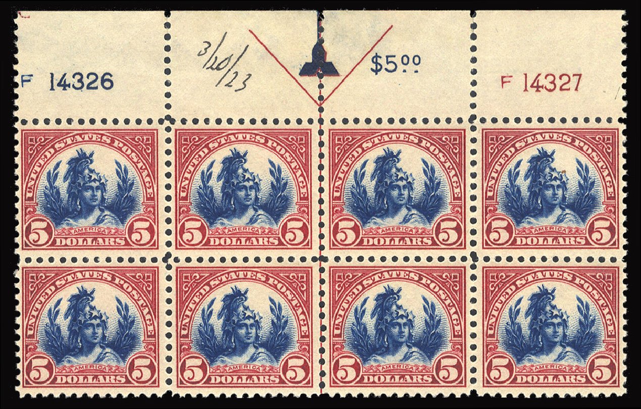 Cost of US Stamp Scott Catalog # 573 - 1923 US$5.00 Freedom Statue Perf 11. Cherrystone Auctions, Jun 2012, Sale 201206, Lot 134