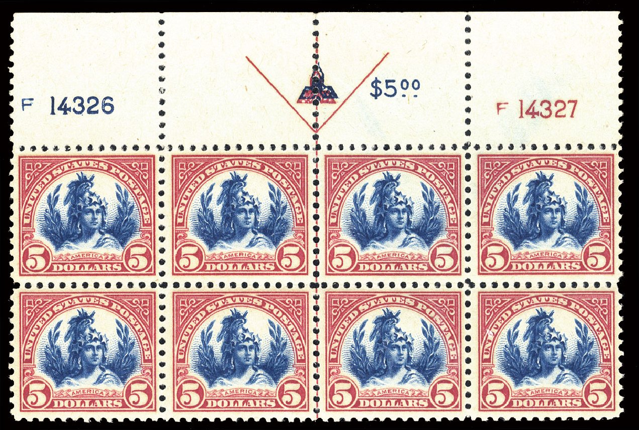 Prices of US Stamps Scott Catalogue #573 - 1923 US$5.00 Freedom Statue Perf 11. Cherrystone Auctions, Jun 2014, Sale 201406, Lot 94