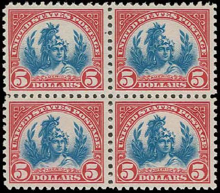 Values of US Stamps Scott Cat. #573: US$5.00 1923 Freedom Statue Perf 11. H.R. Harmer, Nov 2013, Sale 3004, Lot 1314
