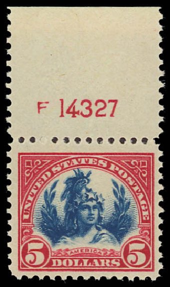Price of US Stamp Scott Catalogue # 573 - 1923 US$5.00 Freedom Statue Perf 11. Daniel Kelleher Auctions, Jun 2012, Sale 630, Lot 1914