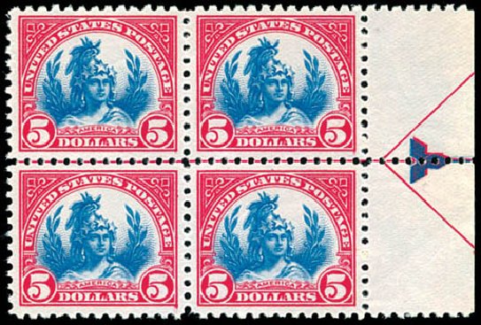 Cost of US Stamp Scott Catalog 573 - US$5.00 1923 Freedom Statue Perf 11. Schuyler J. Rumsey Philatelic Auctions, Apr 2015, Sale 60, Lot 2444
