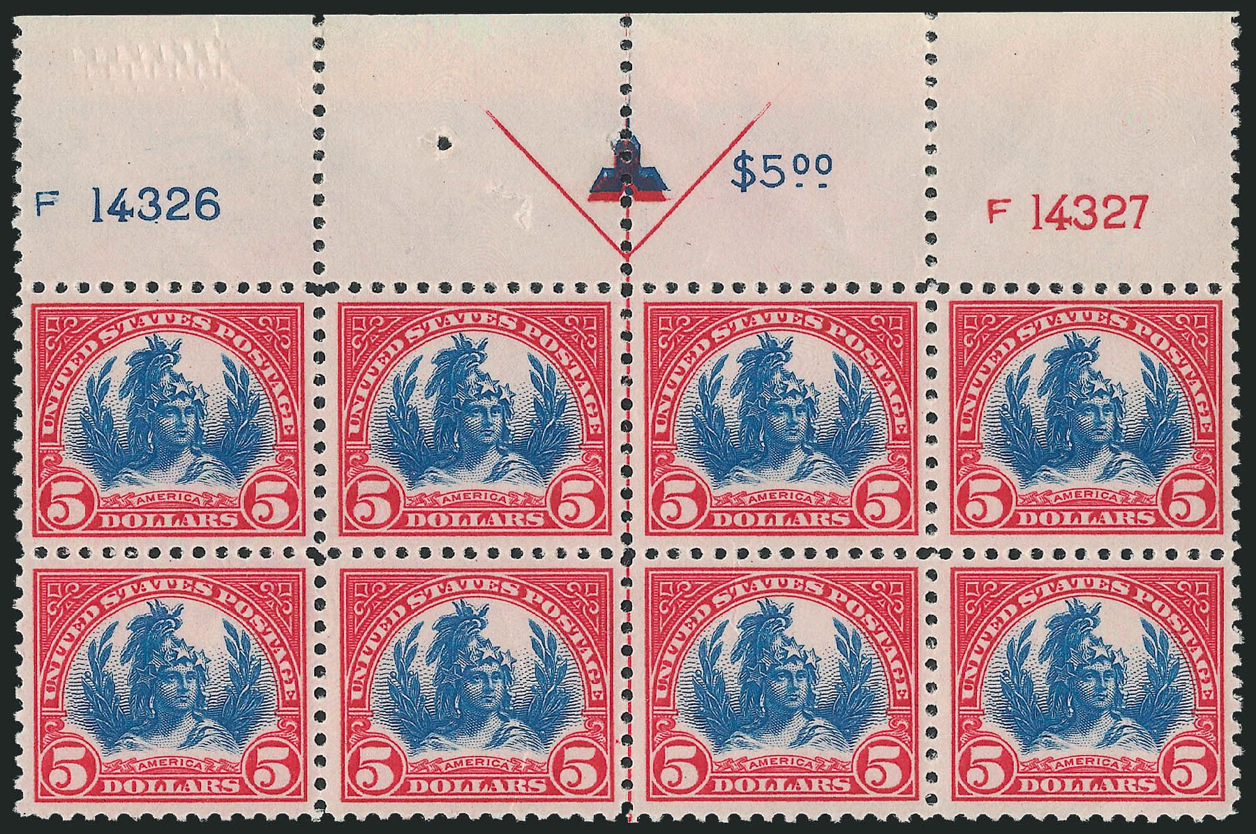 Value of US Stamps Scott # 573 - US$5.00 1923 Freedom Statue Perf 11. Robert Siegel Auction Galleries, Oct 2011, Sale 1014, Lot 2074