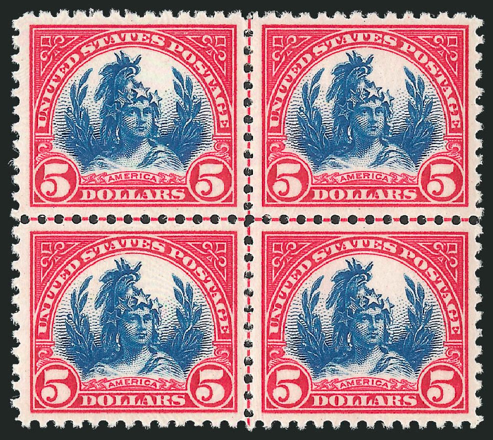 Values of US Stamp Scott Cat. #573: 1923 US$5.00 Freedom Statue Perf 11. Robert Siegel Auction Galleries, Jul 2013, Sale 1050, Lot 654