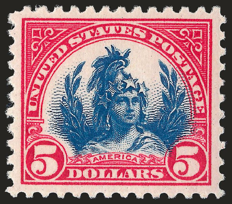 US Stamps Prices Scott #573: 1923 US$5.00 Freedom Statue Perf 11. Robert Siegel Auction Galleries, Dec 2008, Sale 967, Lot 4954