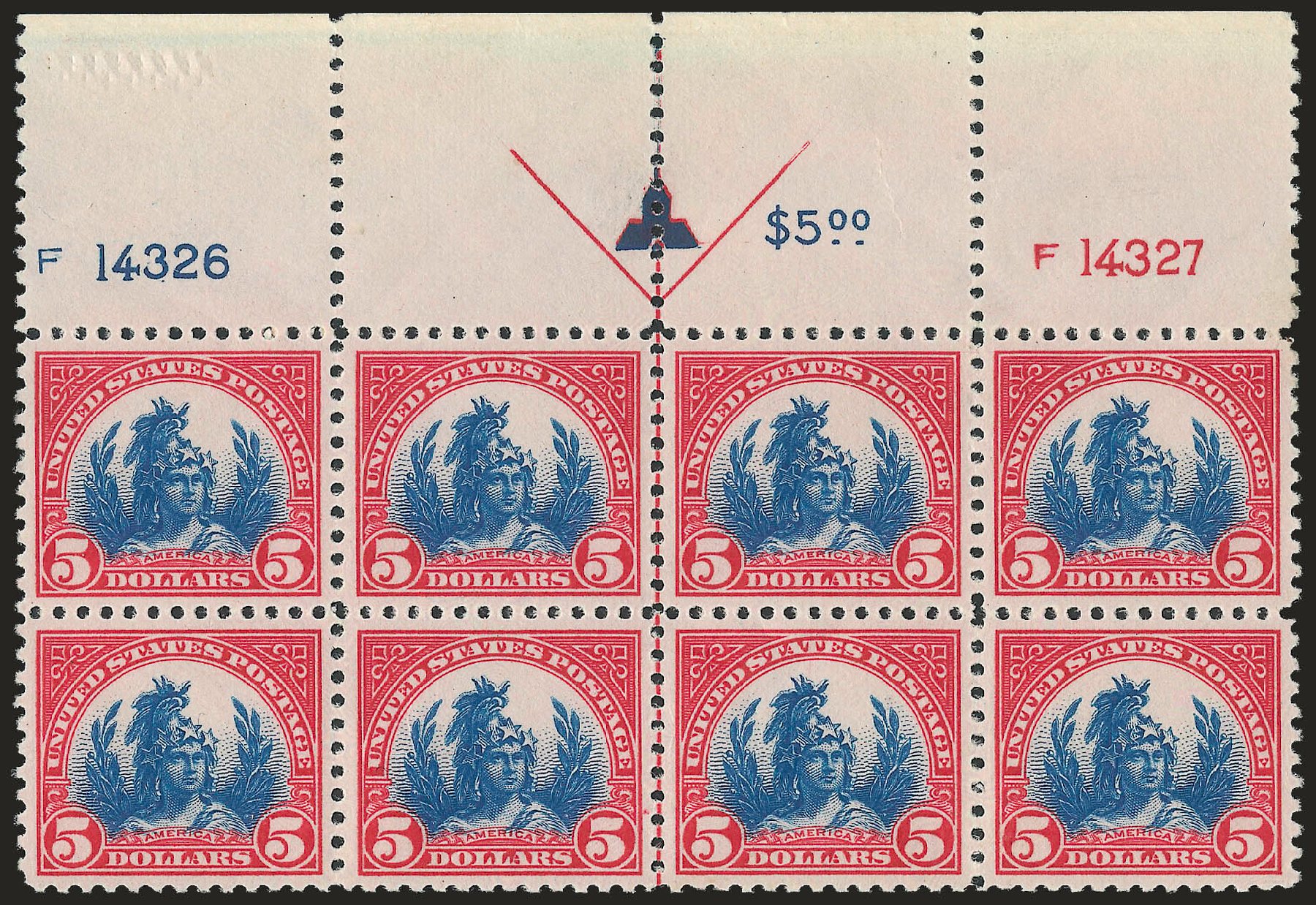 Value of US Stamp Scott Cat. #573: 1923 US$5.00 Freedom Statue Perf 11. Robert Siegel Auction Galleries, Apr 2010, Sale 984, Lot 994