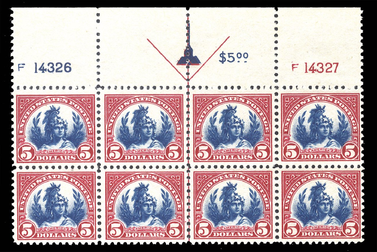 Cost of US Stamp Scott Catalogue # 573 - US$5.00 1923 Freedom Statue Perf 11. Cherrystone Auctions, Apr 2009, Sale 200904, Lot 115