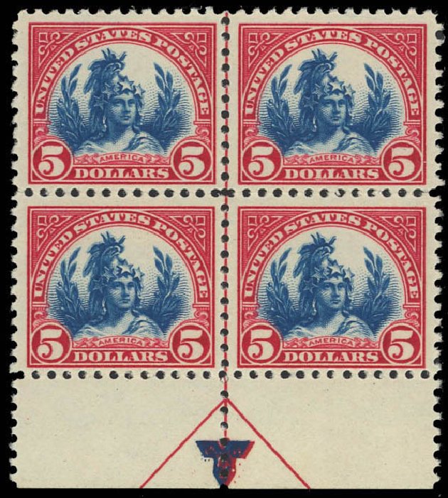 Cost of US Stamp Scott Catalogue # 573 - 1923 US$5.00 Freedom Statue Perf 11. Daniel Kelleher Auctions, Jun 2012, Sale 630, Lot 1915