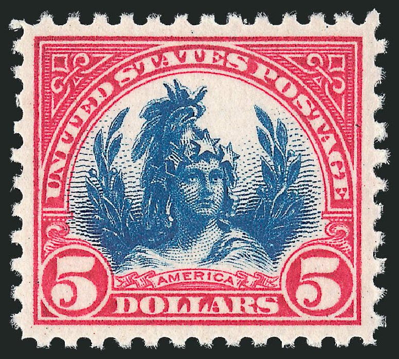 Costs of US Stamps Scott Catalogue # 573: US$5.00 1923 Freedom Statue Perf 11. Robert Siegel Auction Galleries, Jun 2011, Sale 1011, Lot 795