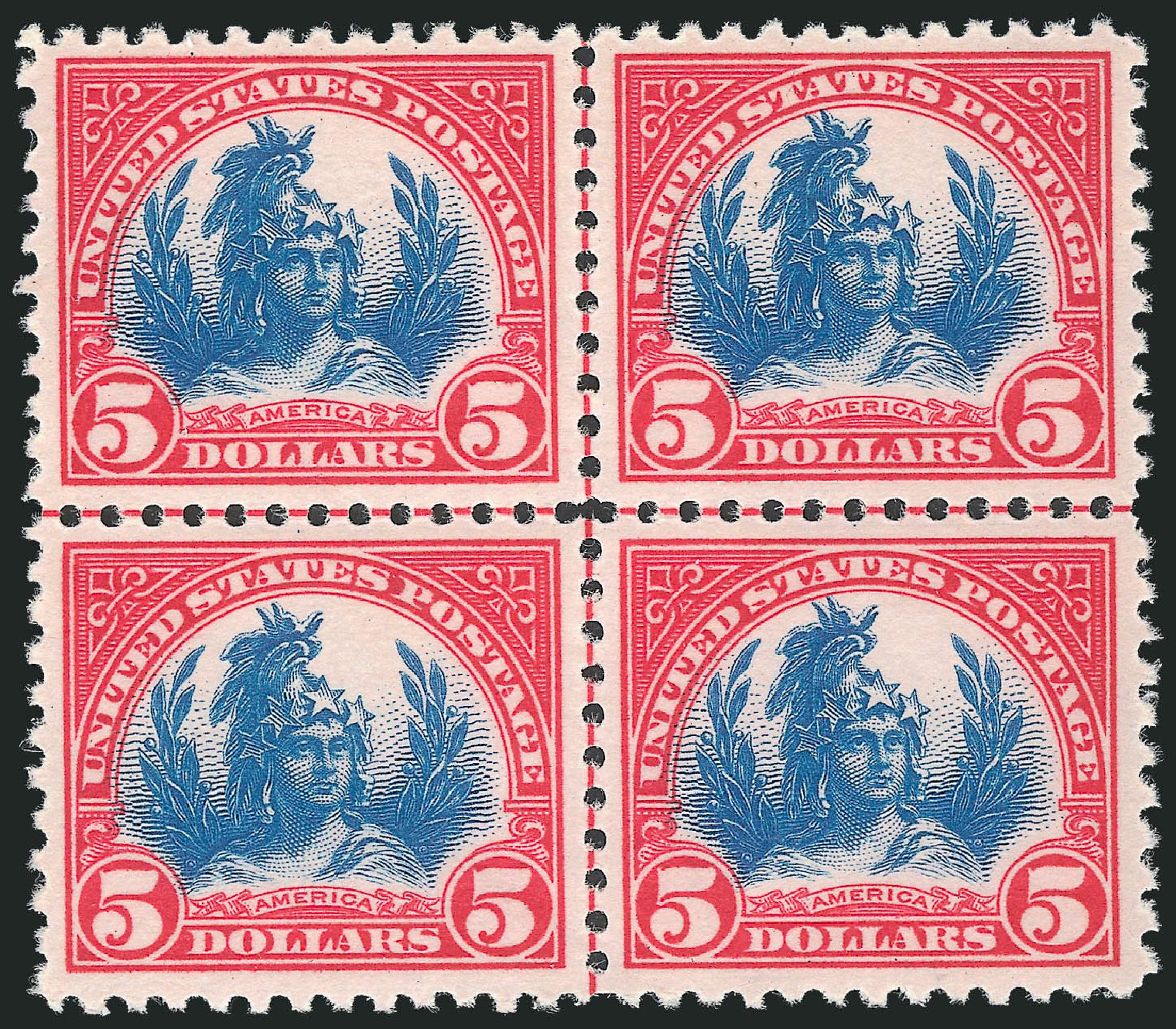 US Stamp Values Scott #573: 1923 US$5.00 Freedom Statue Perf 11. Robert Siegel Auction Galleries, Nov 2013, Sale 1061, Lot 4015